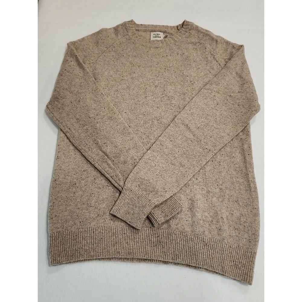Flint and Tinder Huckberry Wool Sweater Mens M Beige 100% Extra Fine Merino Wool